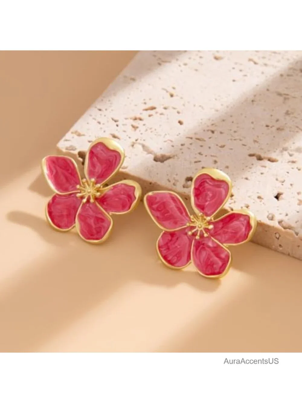Large Statement Flower Earrings for Women Gold Alloy Enamel Stud Earrings